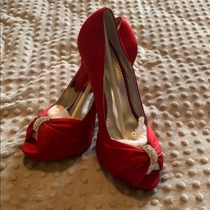 Red Open-Toe Pumps